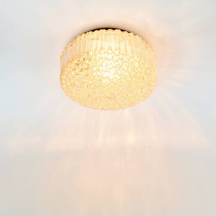 Plafonnier/Plafonnier Mid-Century en Verre Bullé Ambré par Helena Tynell pour Limburg, Allemagne, 1970