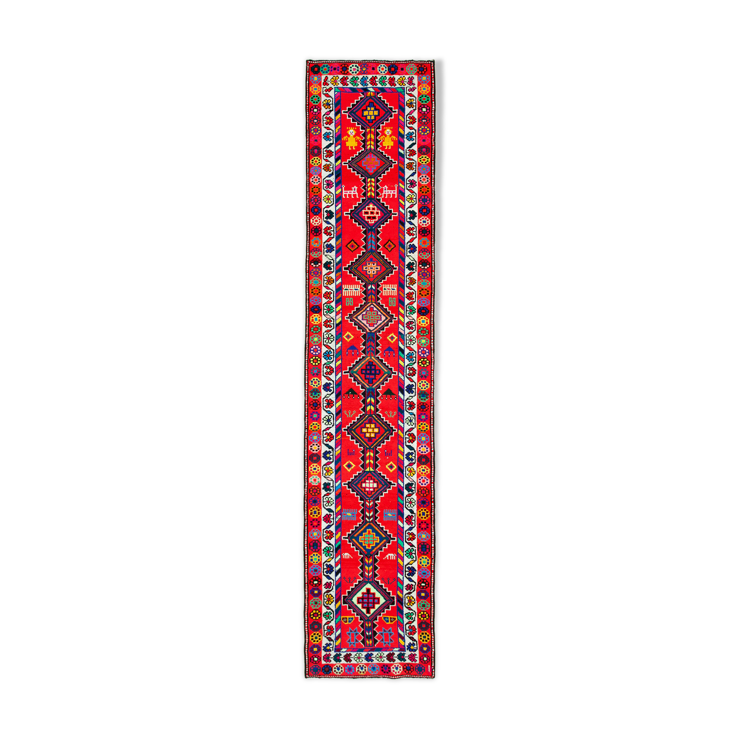 Hand-Knotted Unique Turkish Multicolor Runner Rug 83 cm x 385 cm