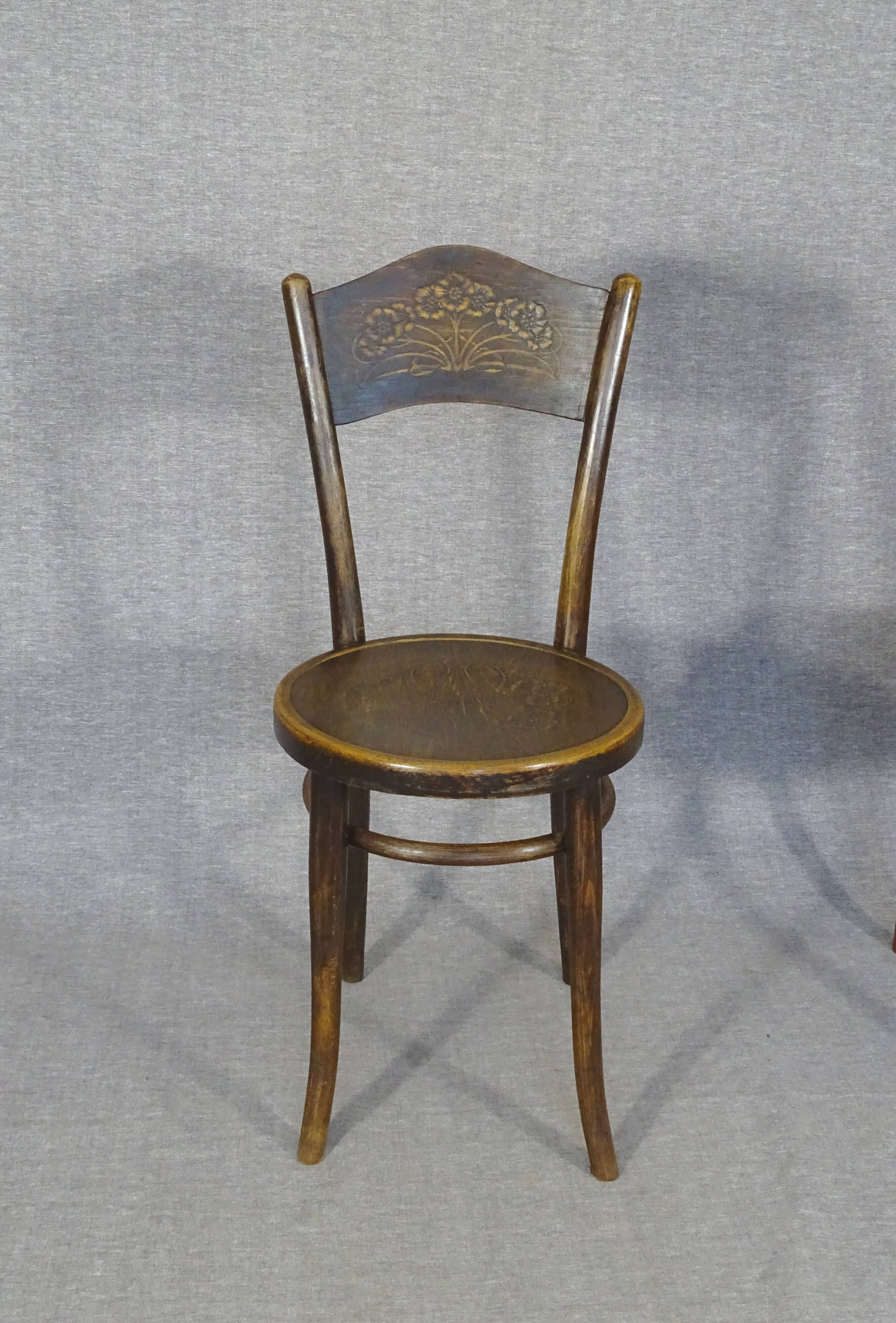 Set of 4 bistro chairs 1910/1930 curved wood, thonet, fischel etc