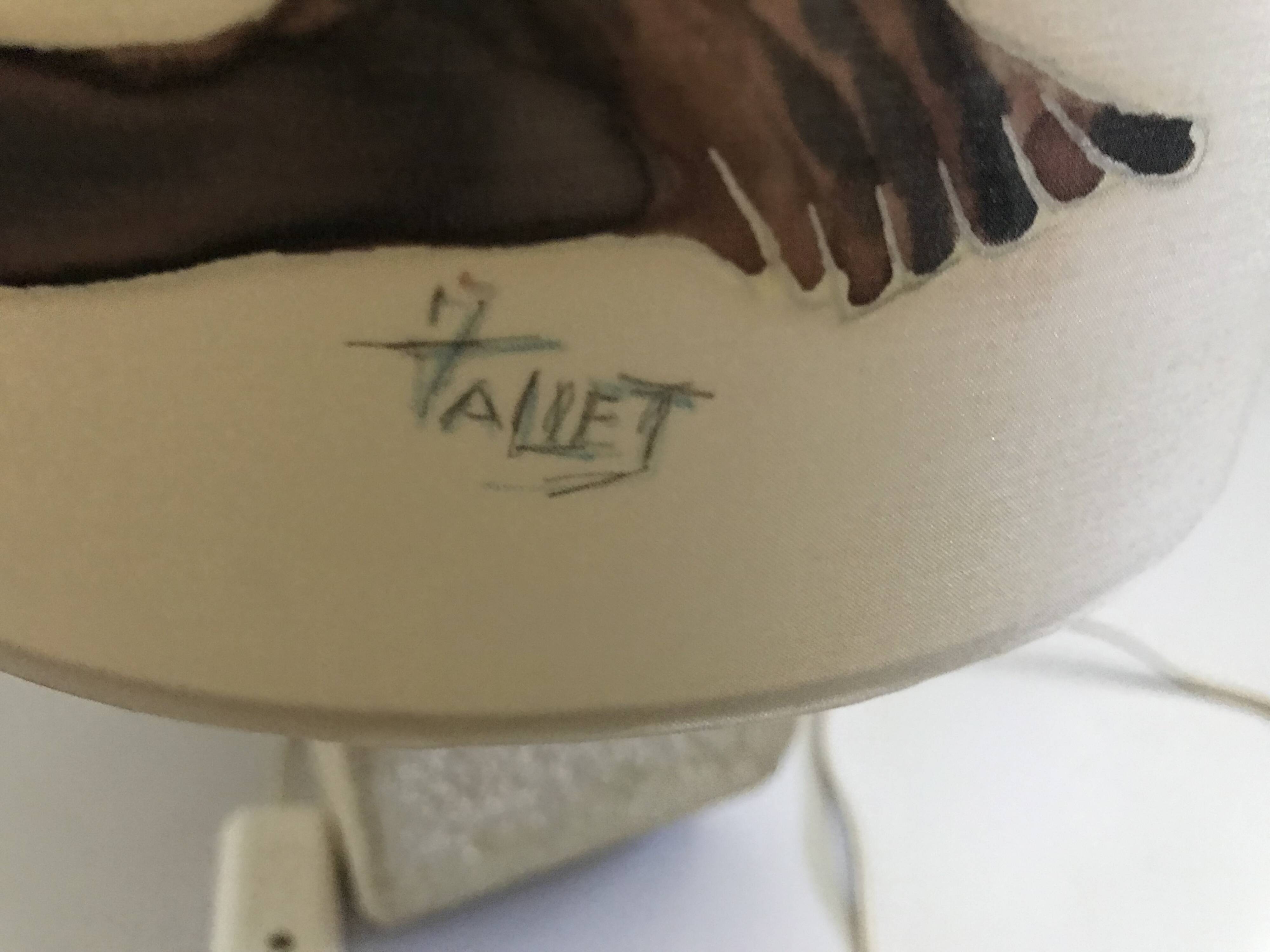 Vintage 70s-80s Lamp - Sculpted Stone Base & Painted Silk Shade