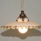 Vintage French Art Deco Opaline Glass Pendant Light Clear Frilled Edge