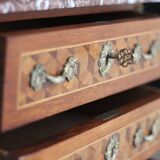 Superb little inlaid chest of drawers with its Louis XV style marble
