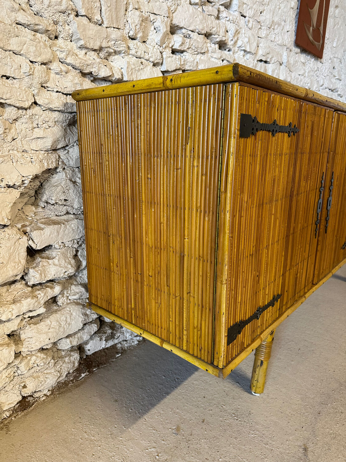 Bamboo and metal enfilade in the Audoux Minet style, 1950s.