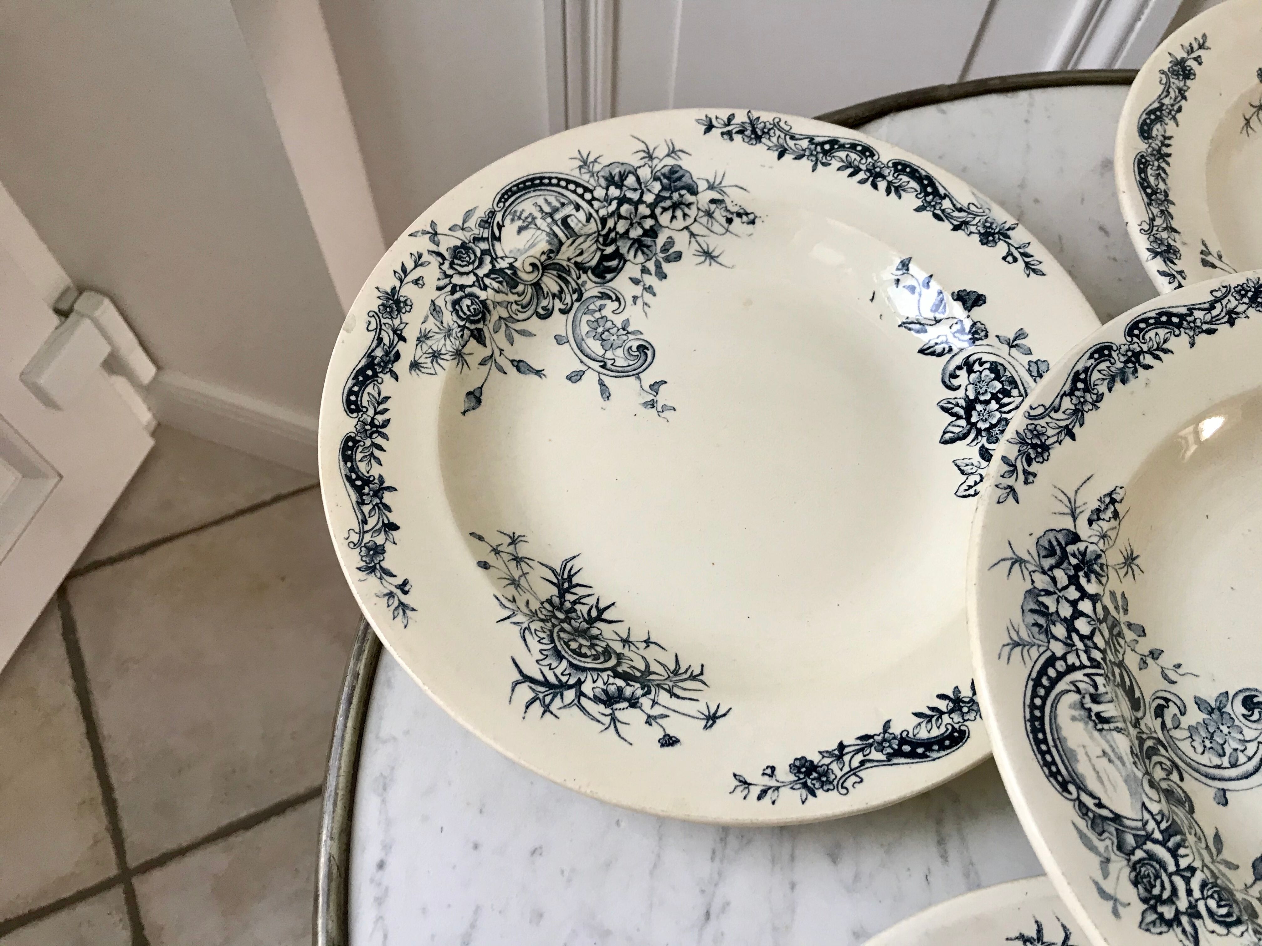 Set of 5 hollow plates Terre de Fer Salins model "Rocaille"