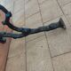 Antique garden bench with cast iron legs