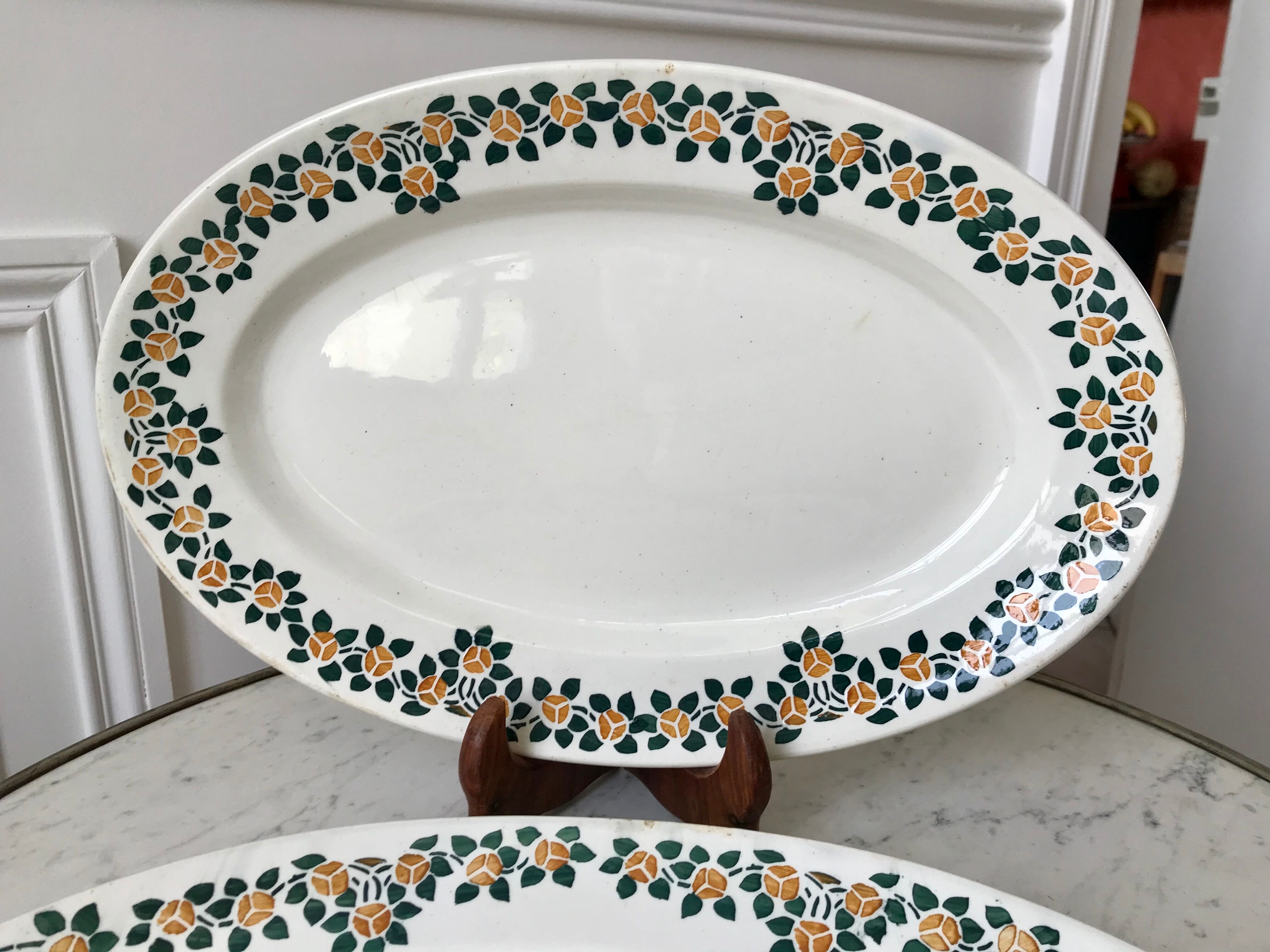 Duo of oval dishes earthenware New Givors model "Rita" 30s