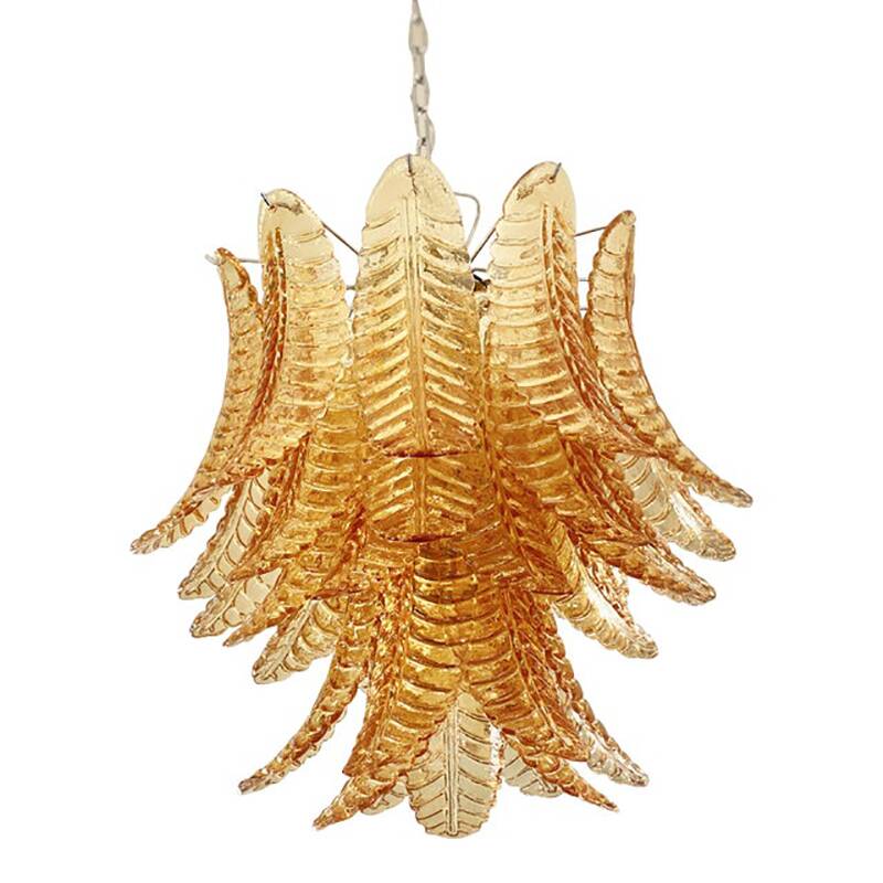 Contemporary Italian Amber “Felci” Murano Glass Chandelier