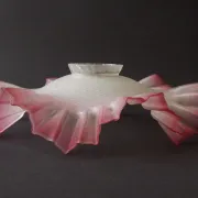 French Vintage 1930s Patterned Pink And White Frilled Glass Shade
