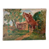 Old impressionist painting, country house, signed / late 19th century