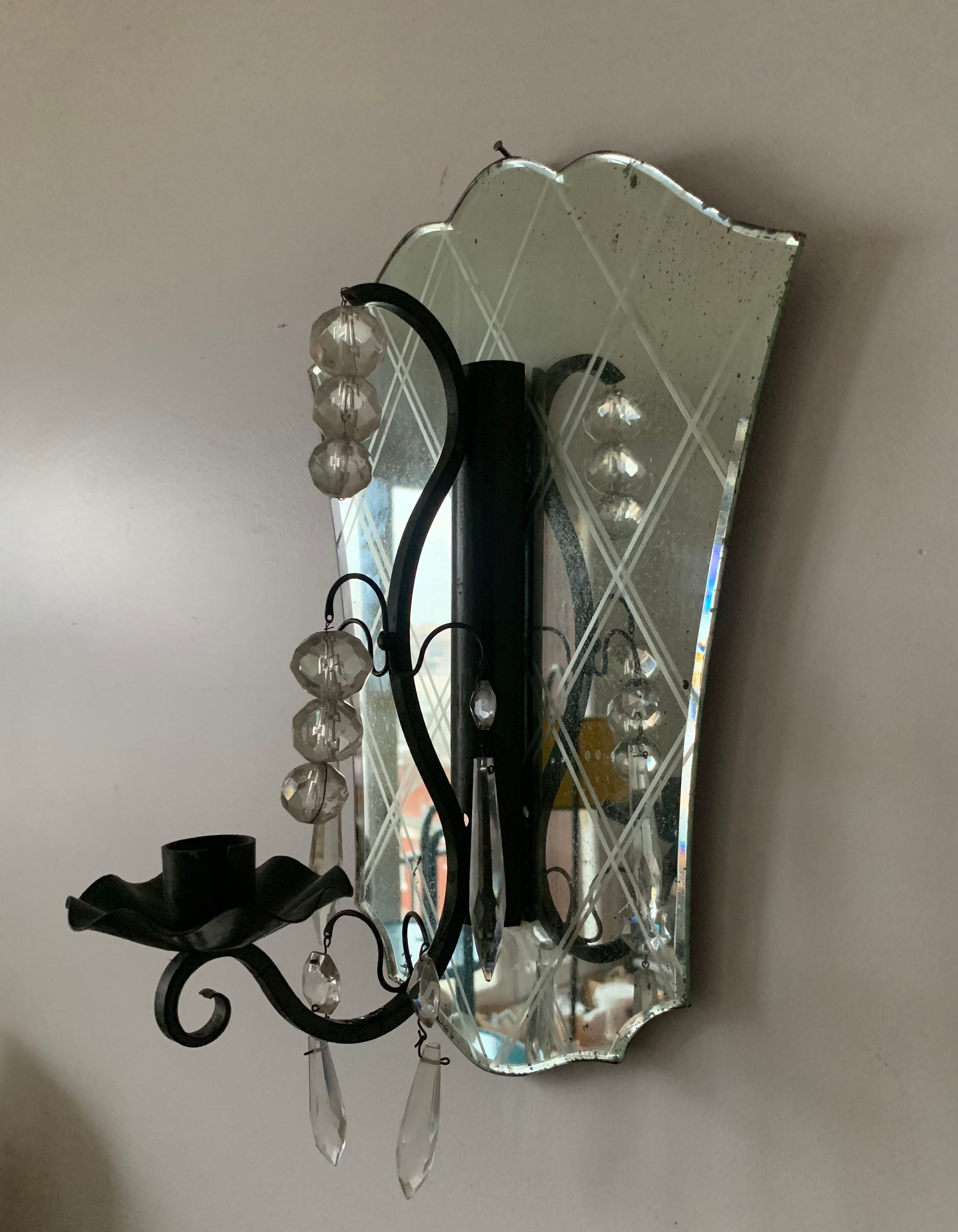 Antique Venetian mirror candle holder