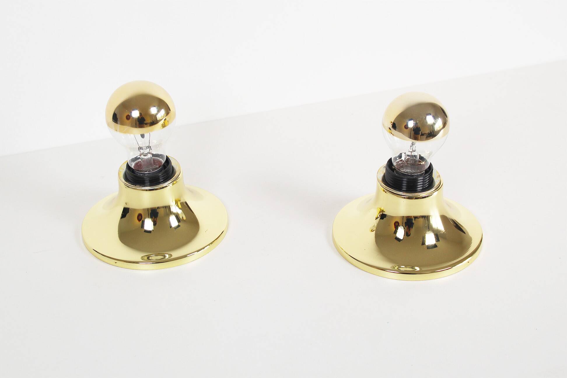 Set (2) of Petite Brass Disc sconces selected by Charlotte Perriand for Les
