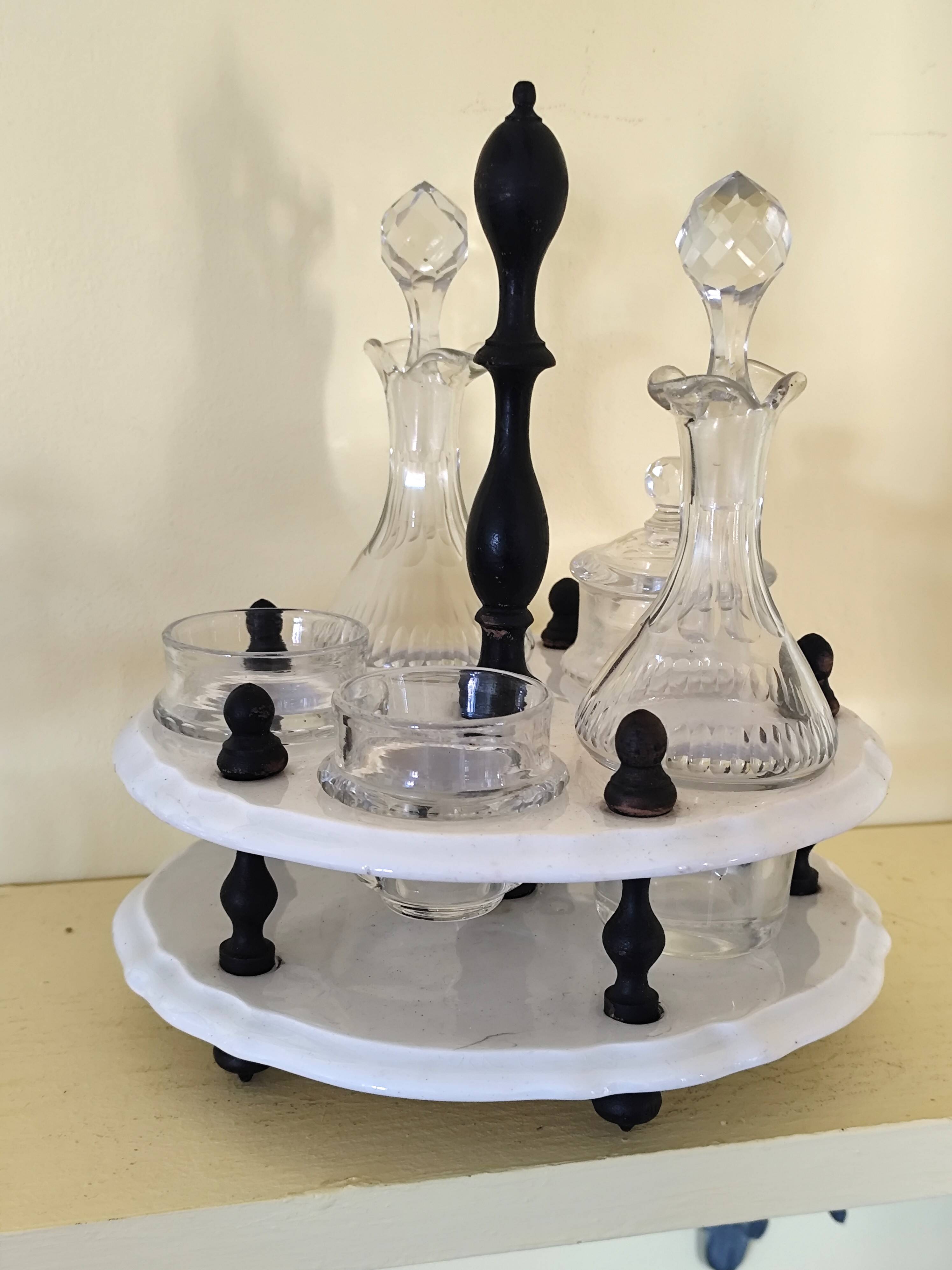 Serviteur de table 1900, 5 récipients pour huile vinaigre condiments  Gien