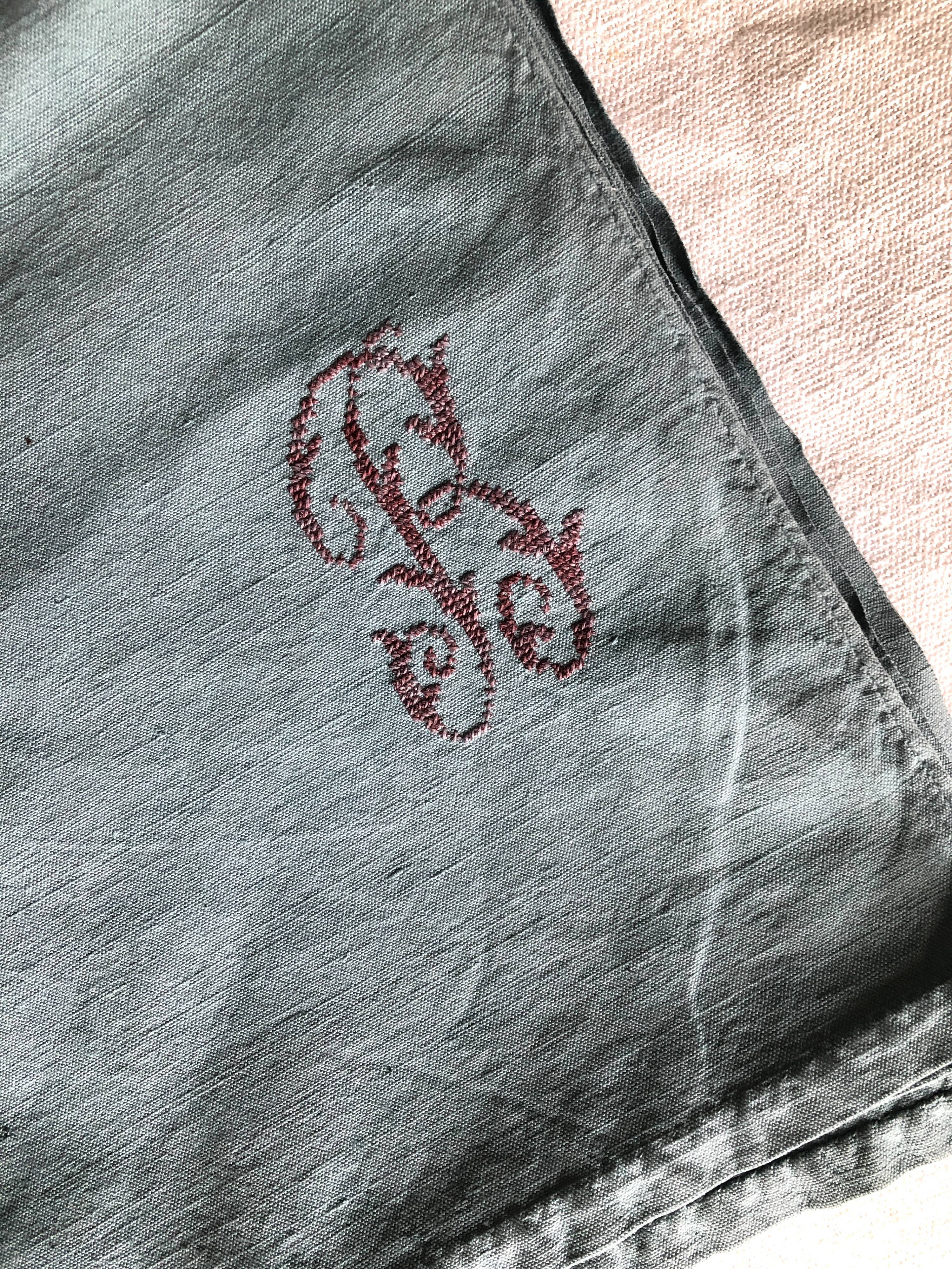 Old harvest tablecloth in linen and cotton tinted in steel blue