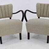 1930s Pair of Jindrich Halabala Art Deco H-237 Armchairs in Bouclé, Restored