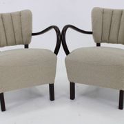 1930s Pair of Jindrich Halabala Art Deco H-237 Armchairs in Bouclé, Restored