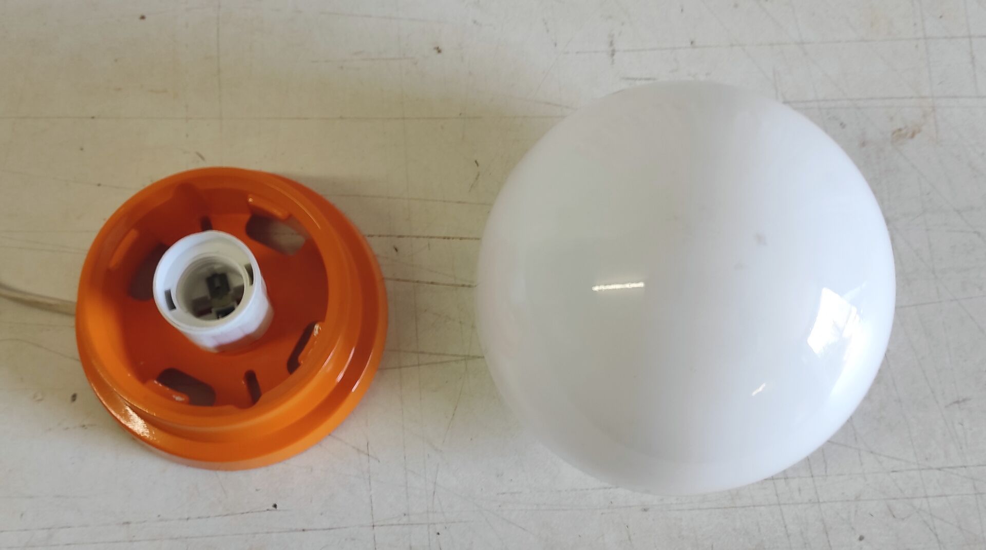 Ceiling light or wall lamp in orange ABS and opal globe - 1970s