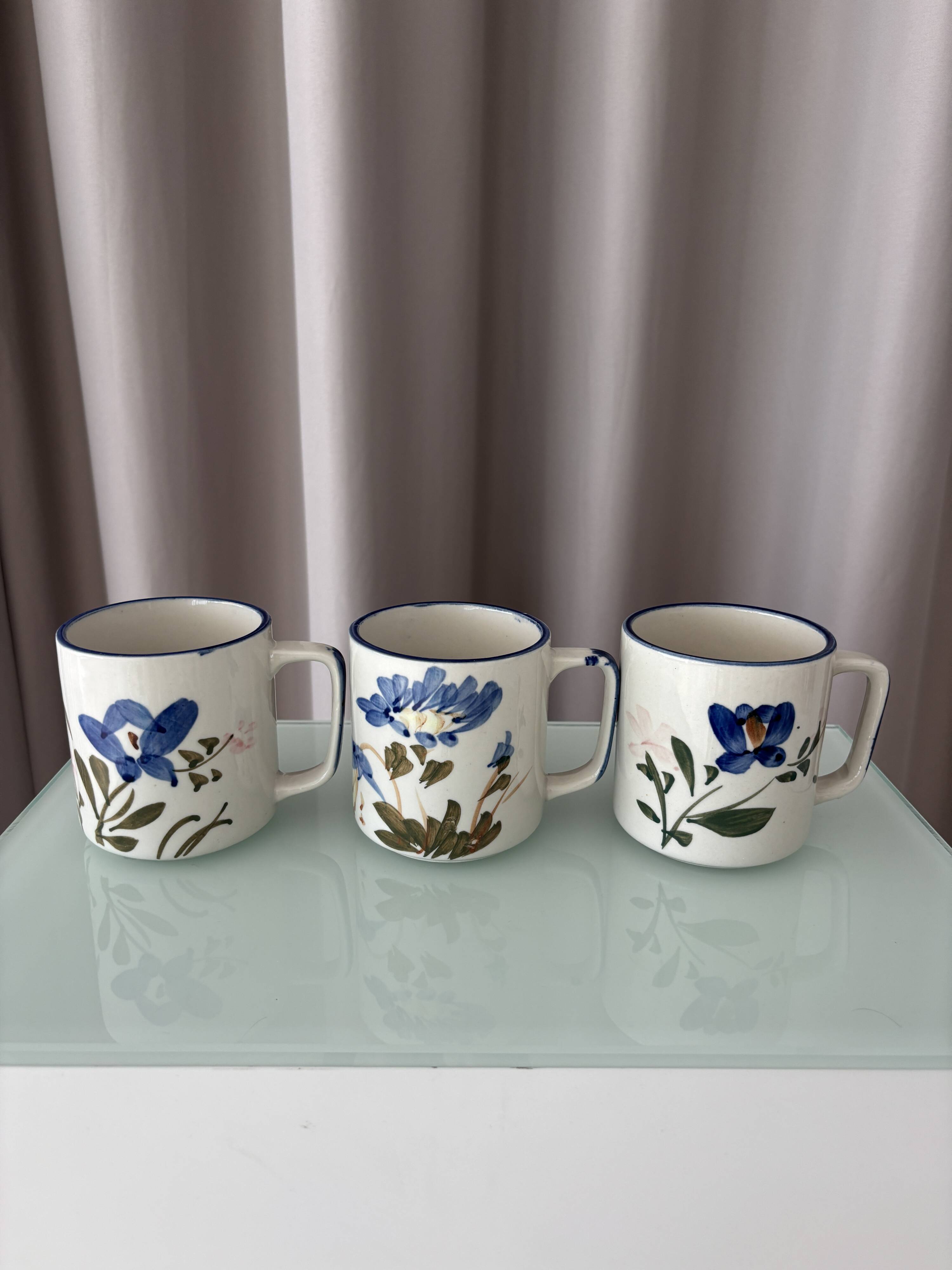 Ensemble de 3 mugs en céramique peints à la main – Style cottagecore / campagne C