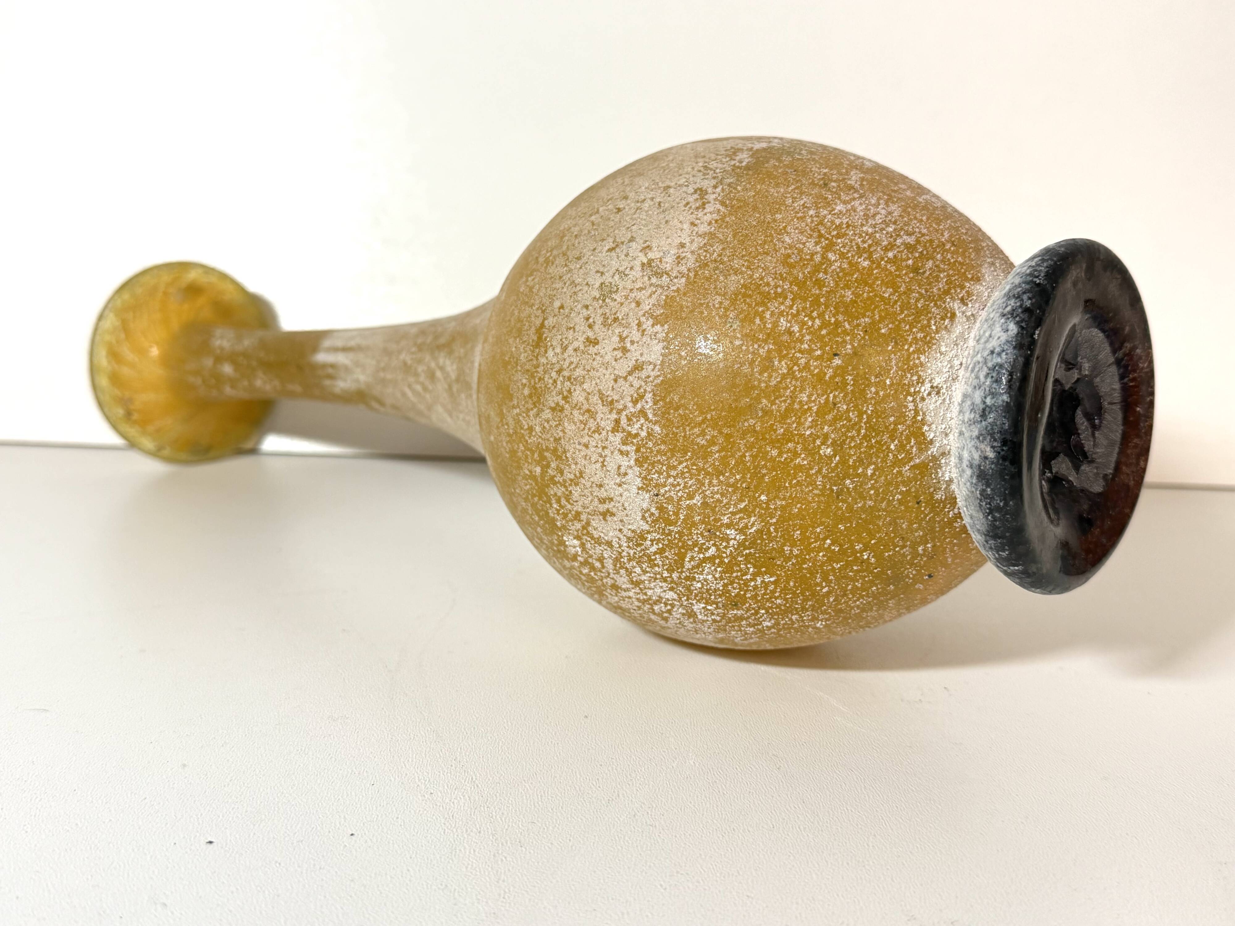 Black and Yellow Scavo Glass Bottle Vase attr. to Gino Cenedese, Italy