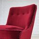 1960s, Danish armchair, original red furniture velour, beech wood legs.
