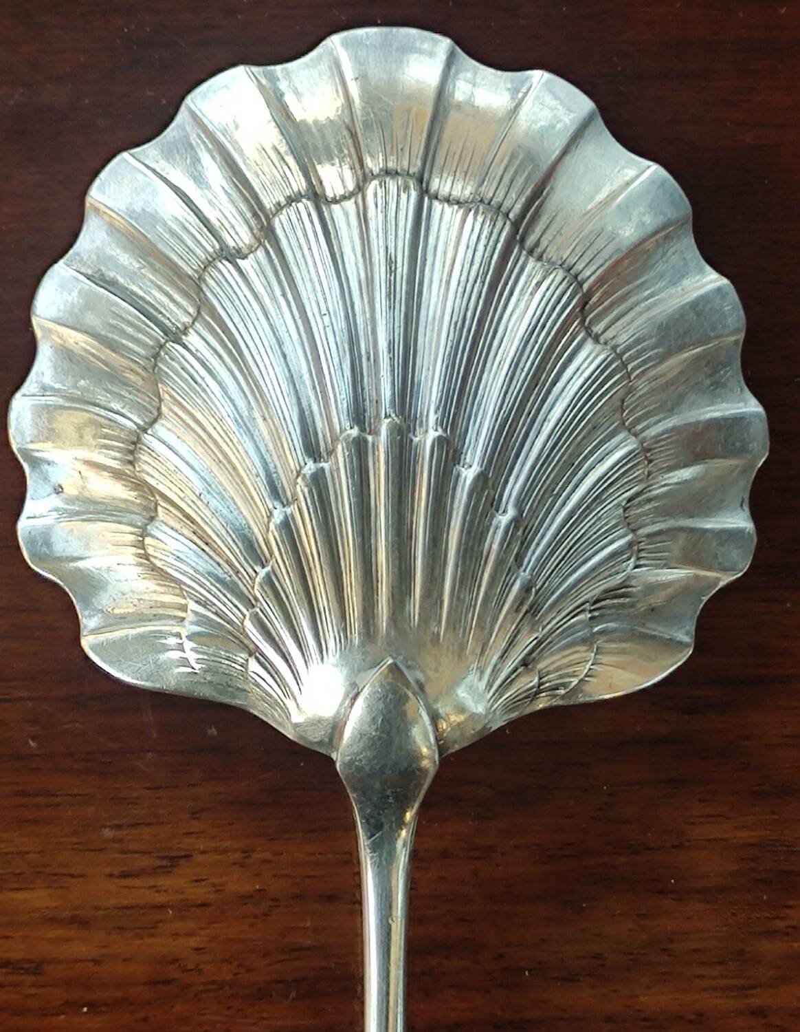 Old silver metal strawberry serving shovel spoon Ercuis goldsmith lily of the valley model