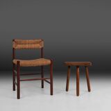 Tabouret rustique français en bois 1940
