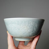 4 vintage Chinese rice bowls in celadon porcelain from the 70s-80s with reliefs of koi carp.