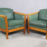 Fauteuils en cuir vert vintage des années 1970
