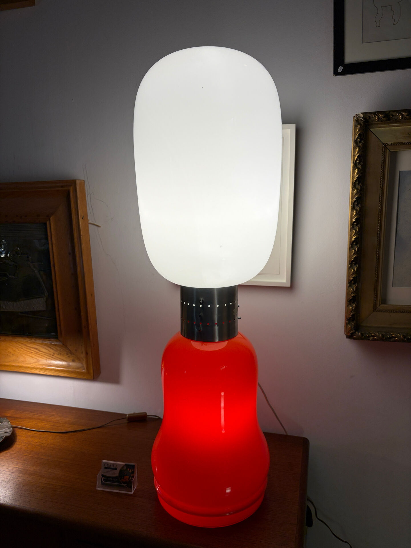 Carlo Nason for Mazzega – Large red Murano glass lamp and opal.