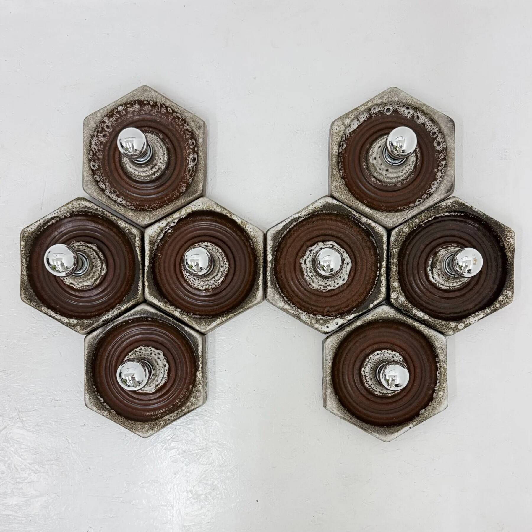 Set of 8 brown ceramic wall lamps, 1970s