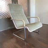 Vintage modernist chromed tubular steel, rattan & leather easy chair