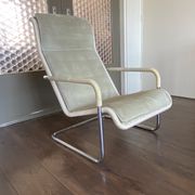 Vintage modernist chromed tubular steel, rattan & leather easy chair