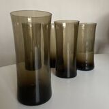 Set of 5 high ball diabolo glasses 1970 in smoked brown glass