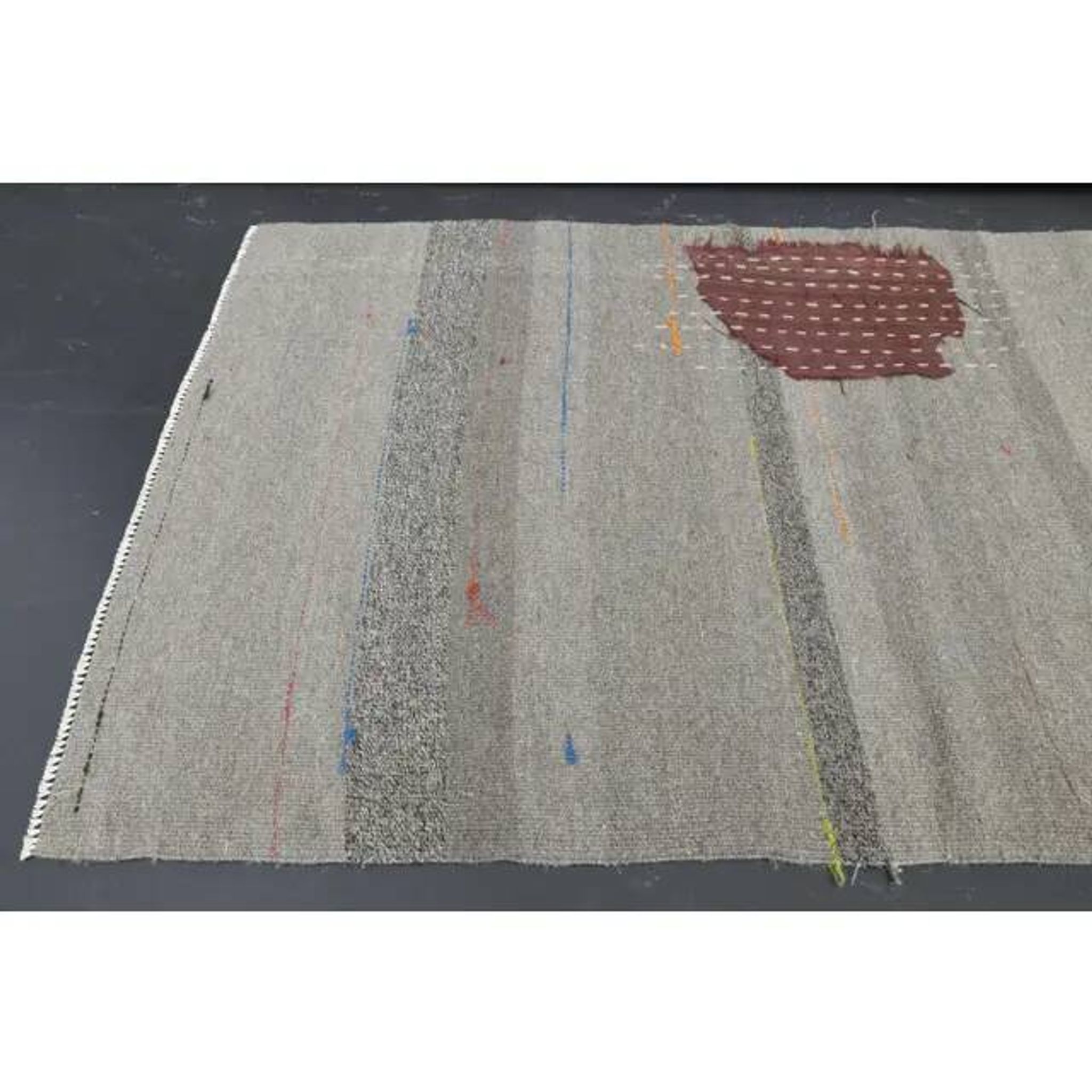 1970s Vintage Turkish Oushak Handmade Wool Cotton Gray Runner Rug 86x332