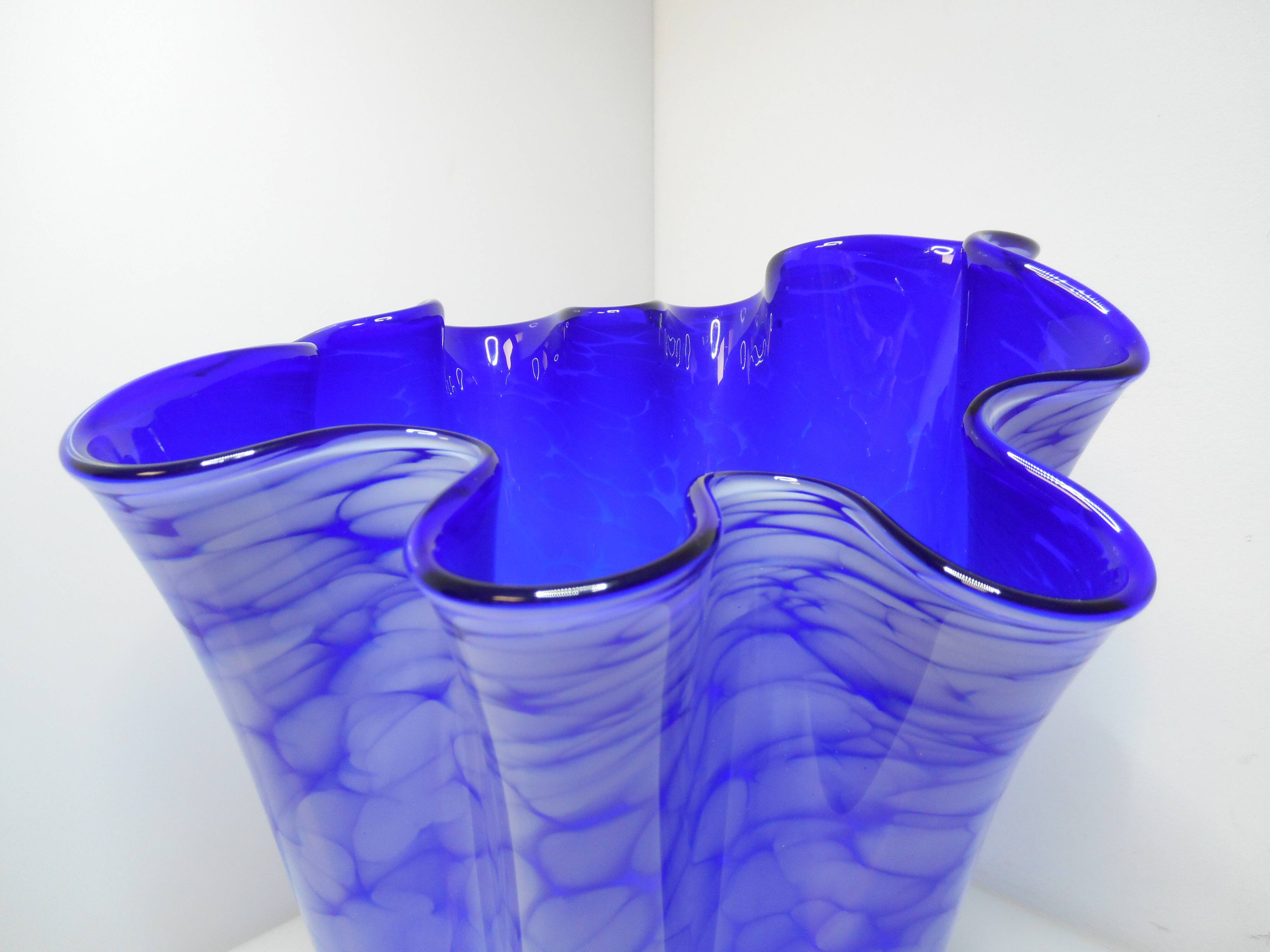 Large blue handkerchief vase Murano Venini glass 1960
