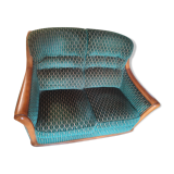 2-seater sofa in green fabric and wood