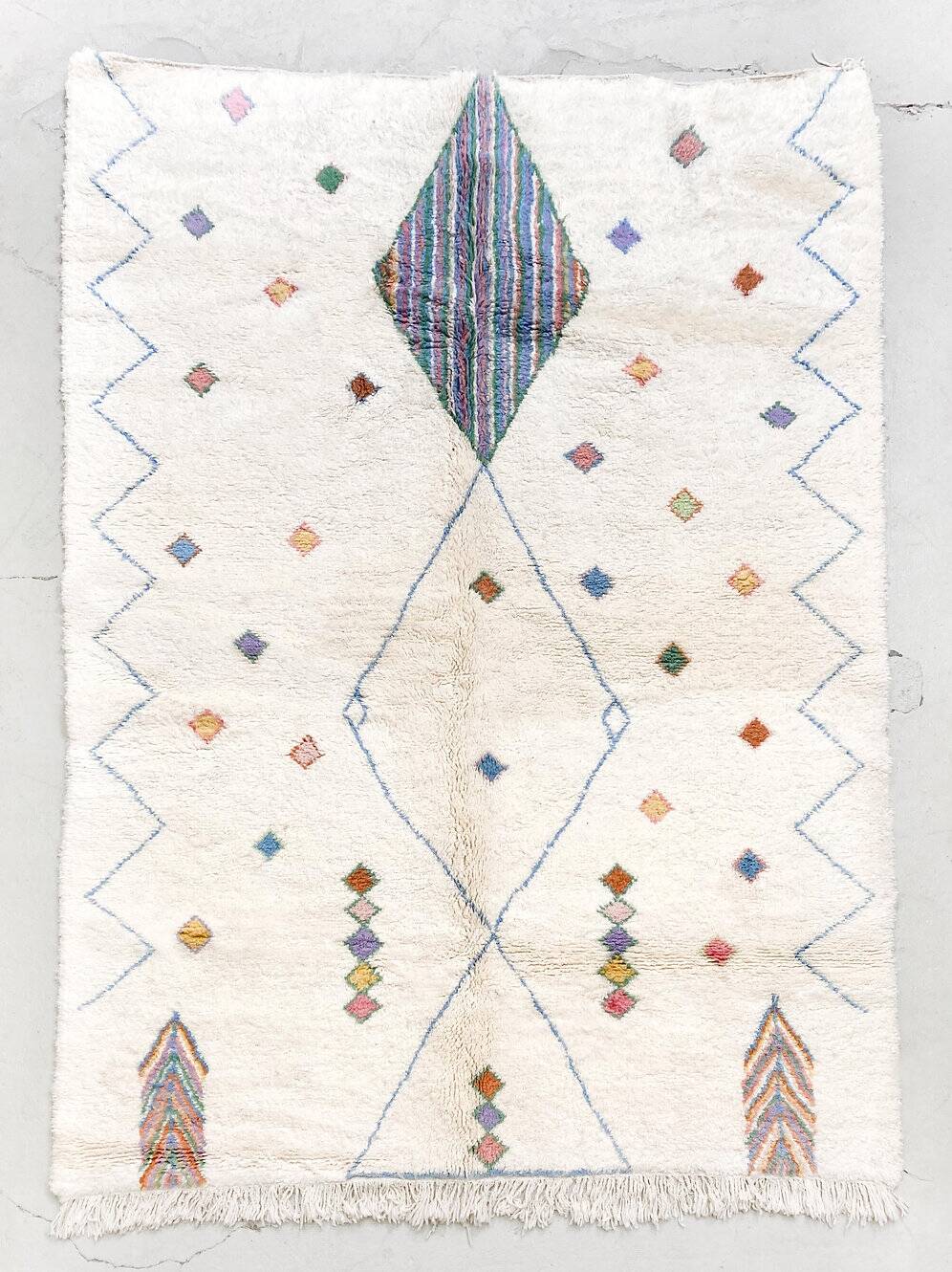 Azilal Berber rug in ecru with colorful patterns 3x2.16m