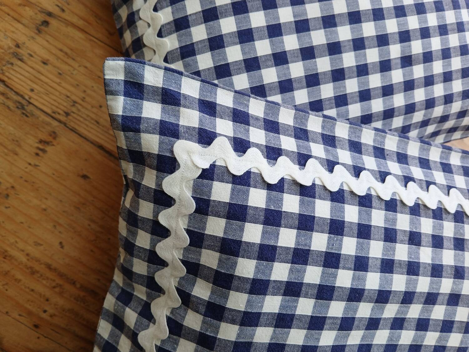 Set of 2 vintage cushions, blue gingham