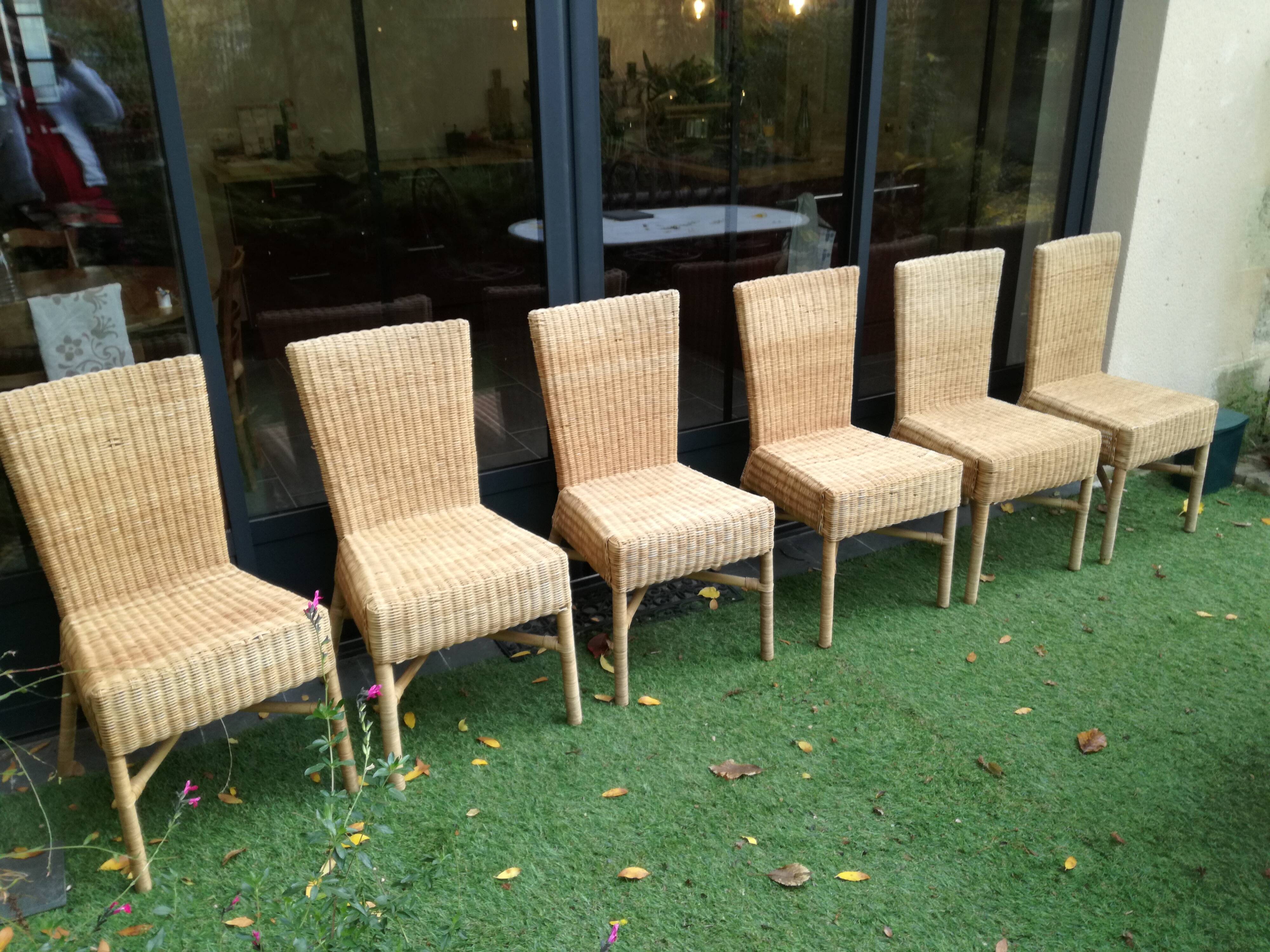 6 chaises vintage en bambou et osier 70's