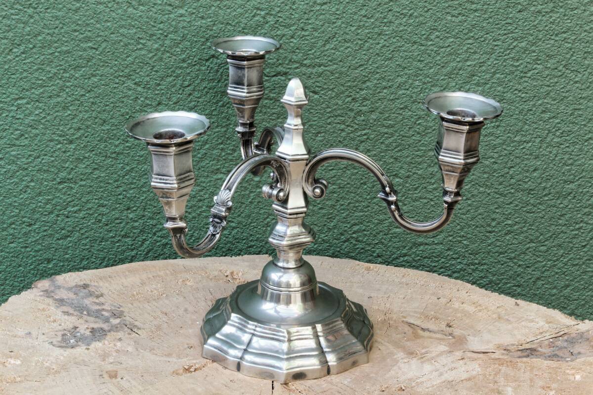 3-light silver-plated metal candlestick