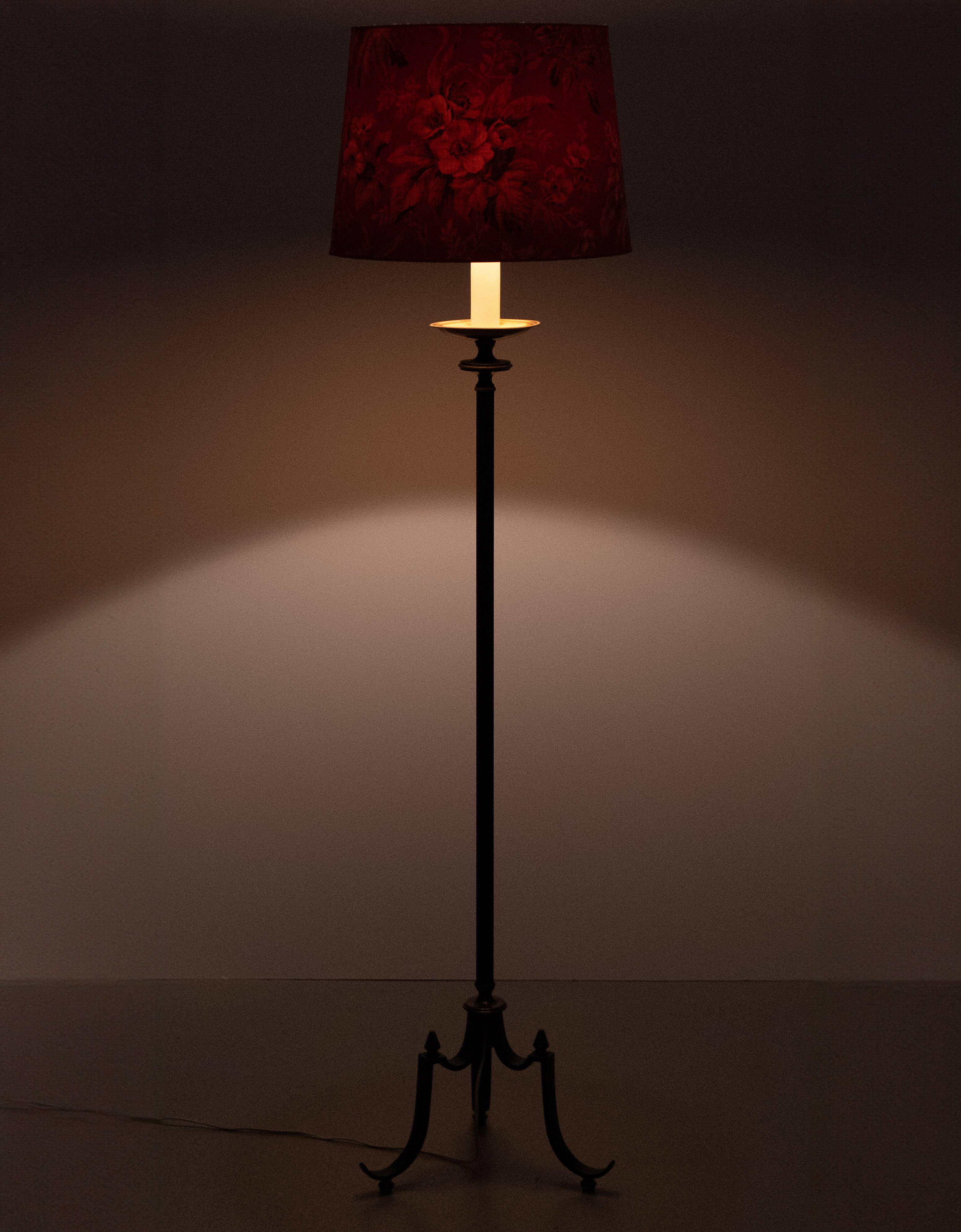 French tripod green and brass Floor lamp 1950s