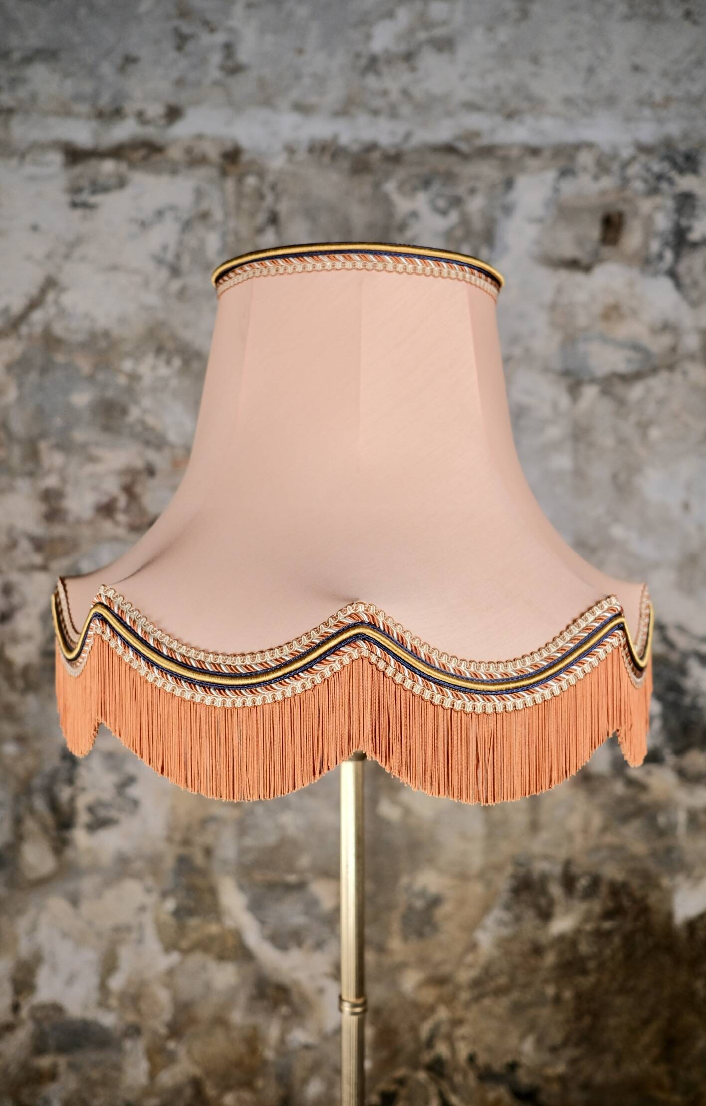 French brass floor lamp with fringes, mid-20th century