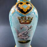 Blois earthenware vase signed Ulysse Bruneau Balon decorated with swan and crown