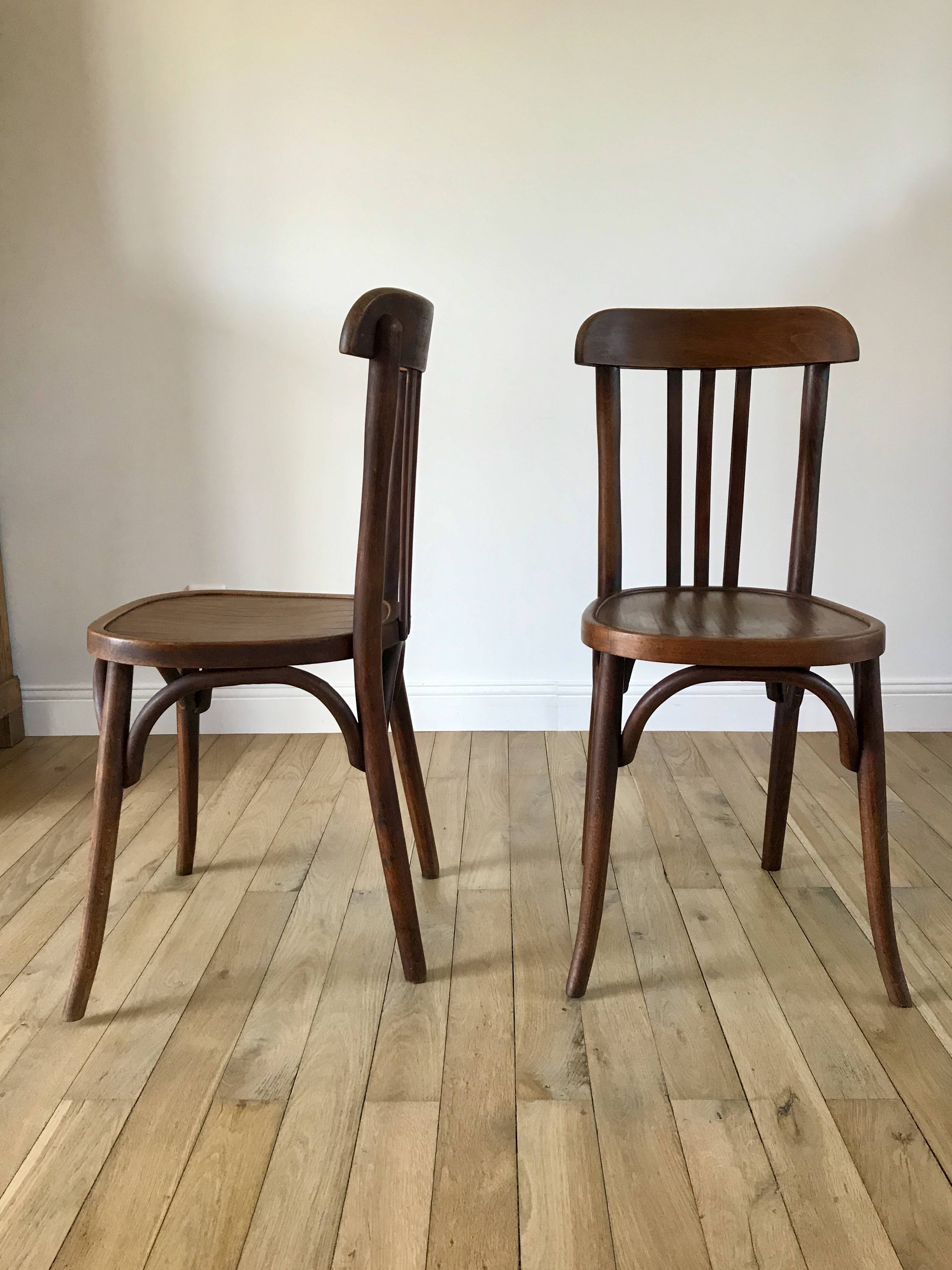Set of 5 baumann bistro chairs in bent wood stamped xxth