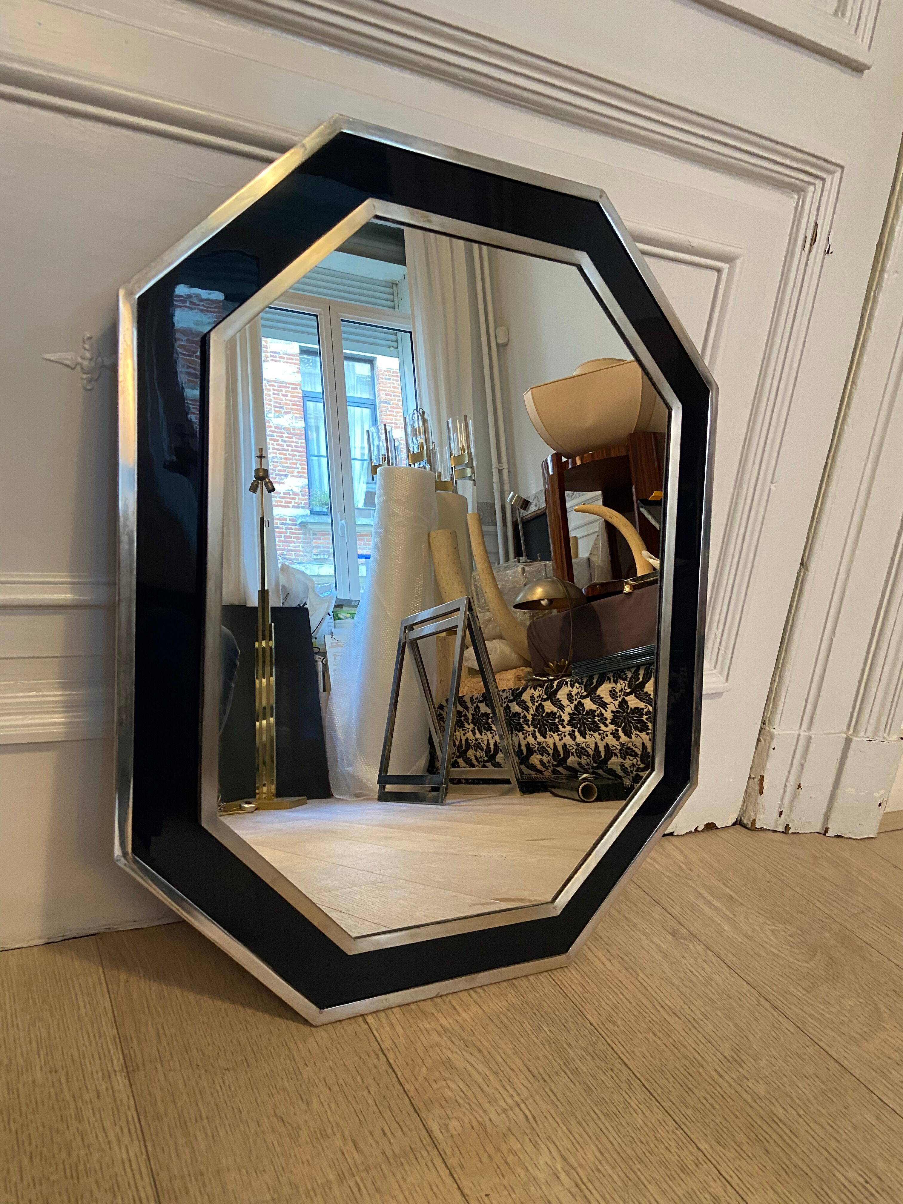Chrome and blue lacquer mirror, 1970s