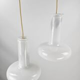 Pair of vintage Danish "Blues" opal glass pendant lamps by Sidse Werner for Holmegaaard, 1980s