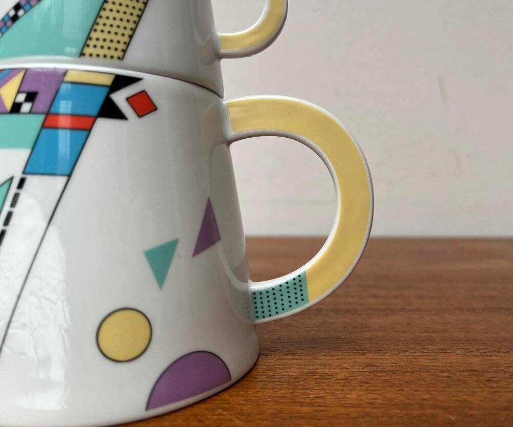 Teapot or coffee pot with cup from the German postmodern VIP collection by Seltmann Weiden, set of 2.