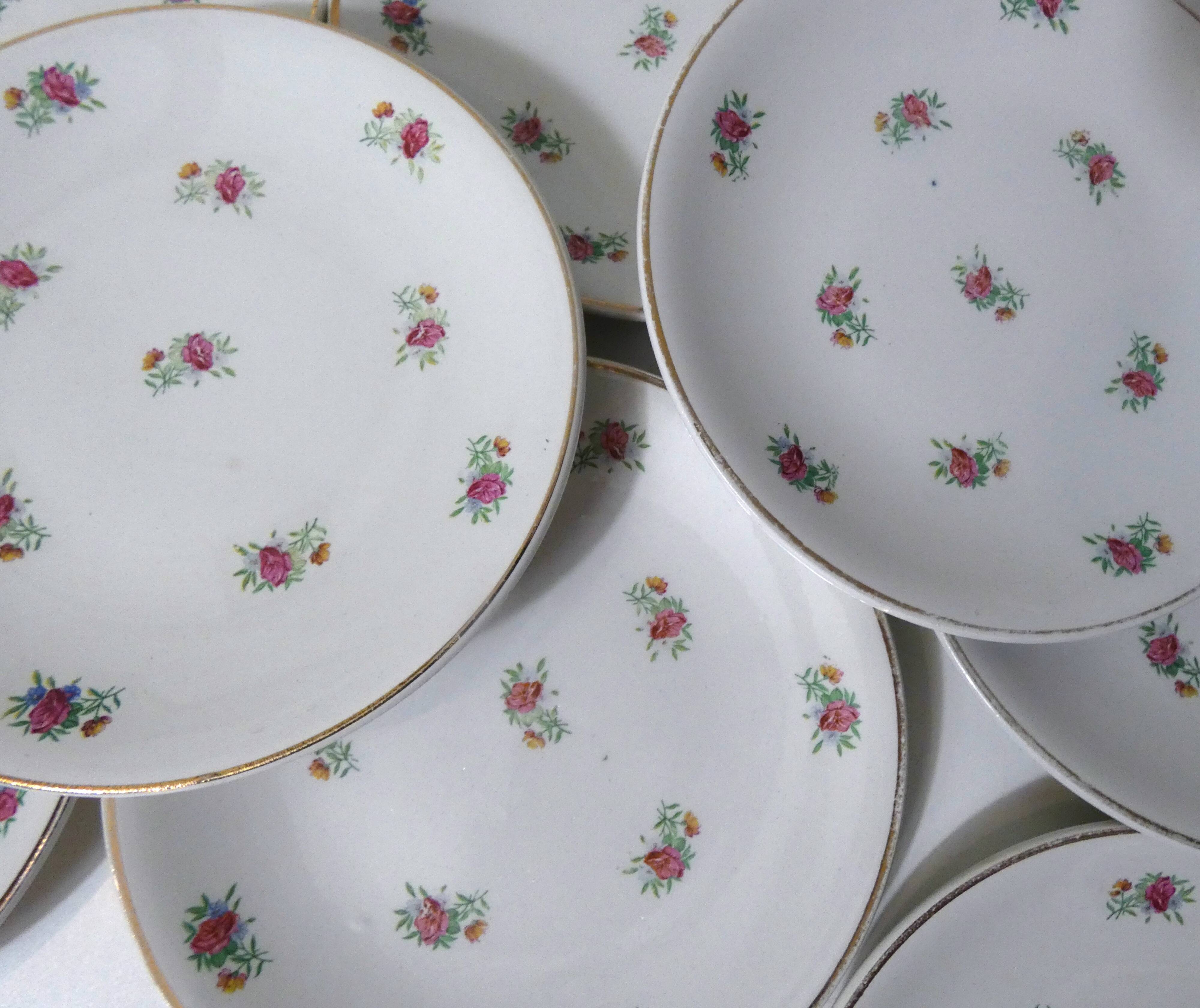 antique dessert service Lunéville 8 plates + 1 cake dish