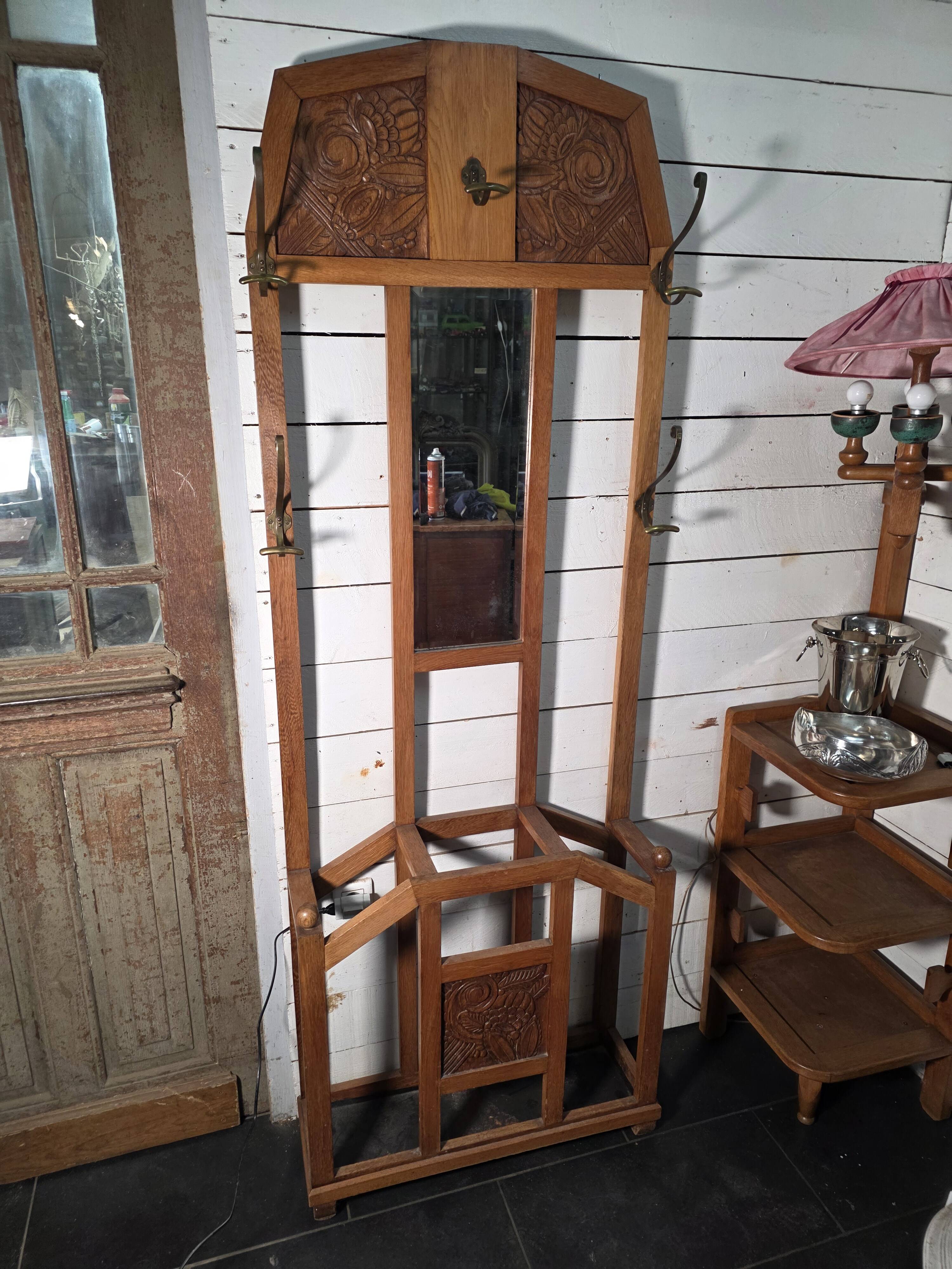 Art Deco coat rack wardrobe in solid oak