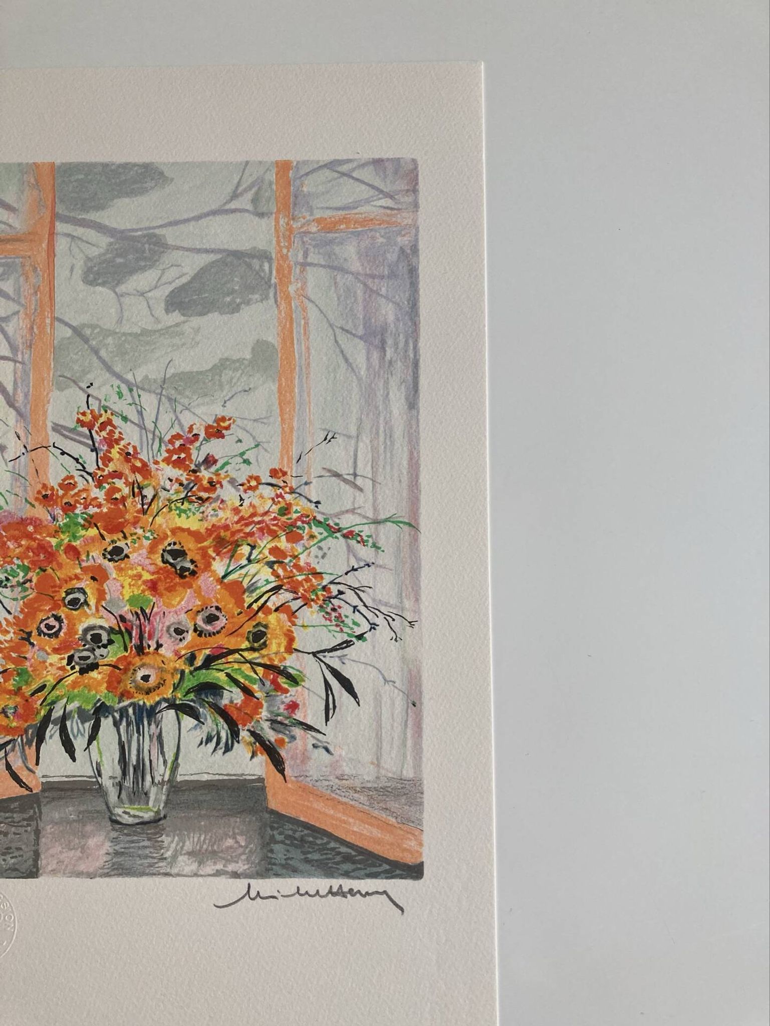 Lithograph signed by Michel Henry - Bouquet at the window