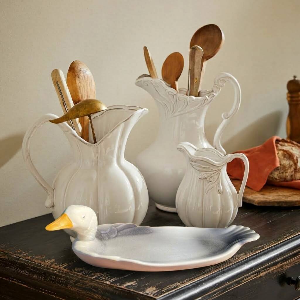Plate barbotine duck / goose (French pottery)